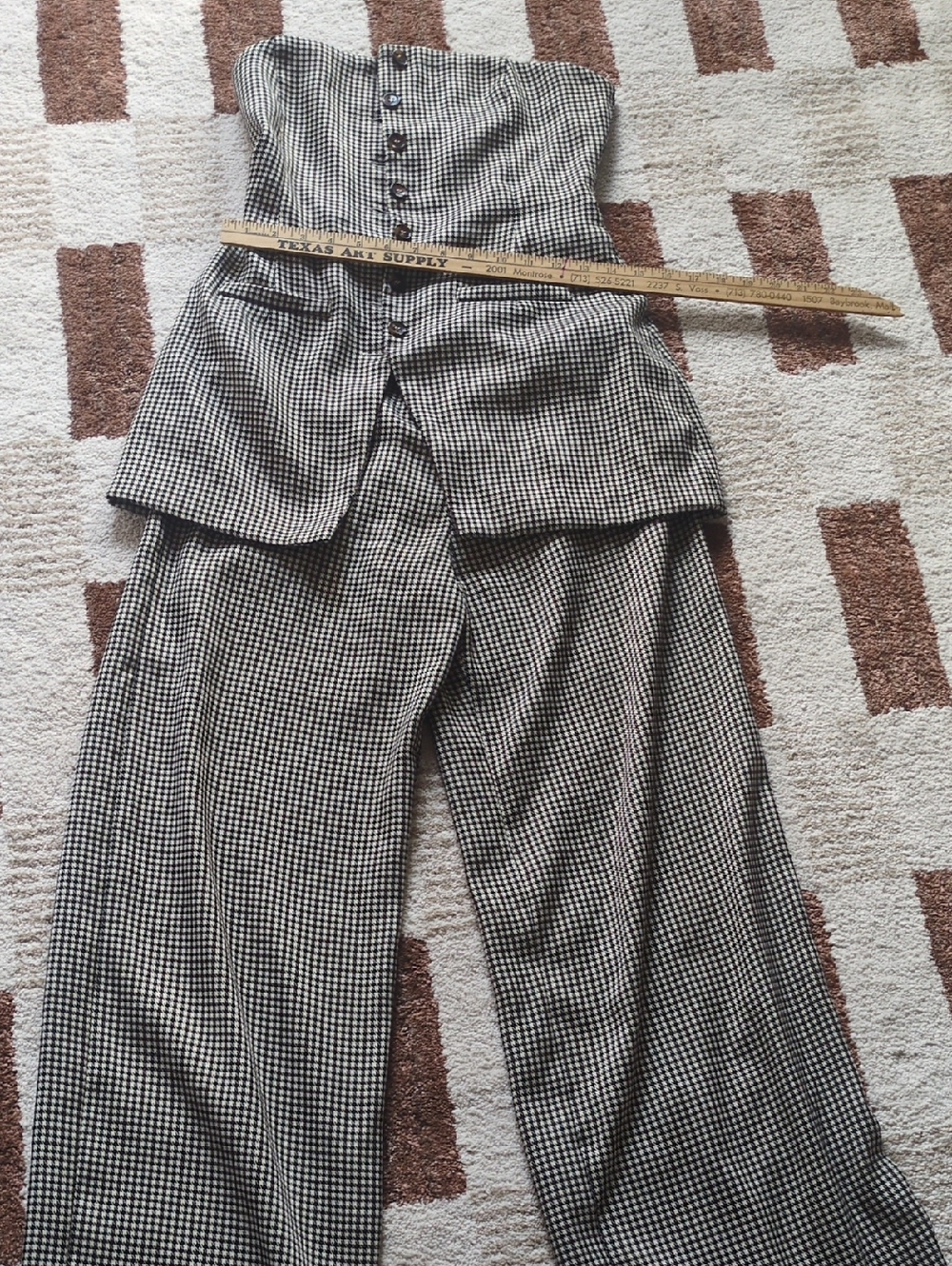 4SI3NNA Strapless Wide-Leg Jumpsuit in Black & White Houndstooth